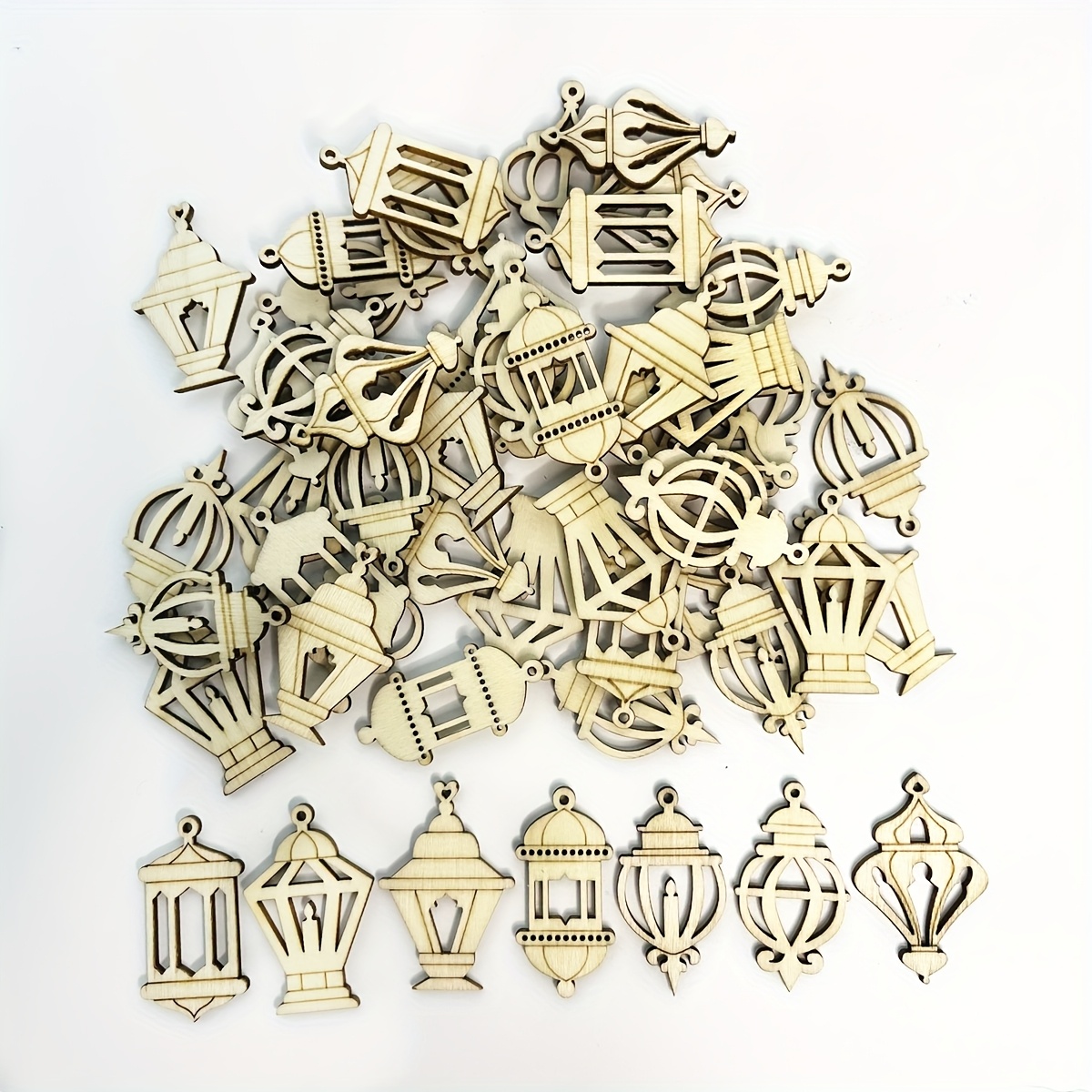 

50pcs/set, Wooden Lantern Pendants, Festival Hanging Ornaments For Crafts, Ramadan & Decorations, Eid Mubark Decoration