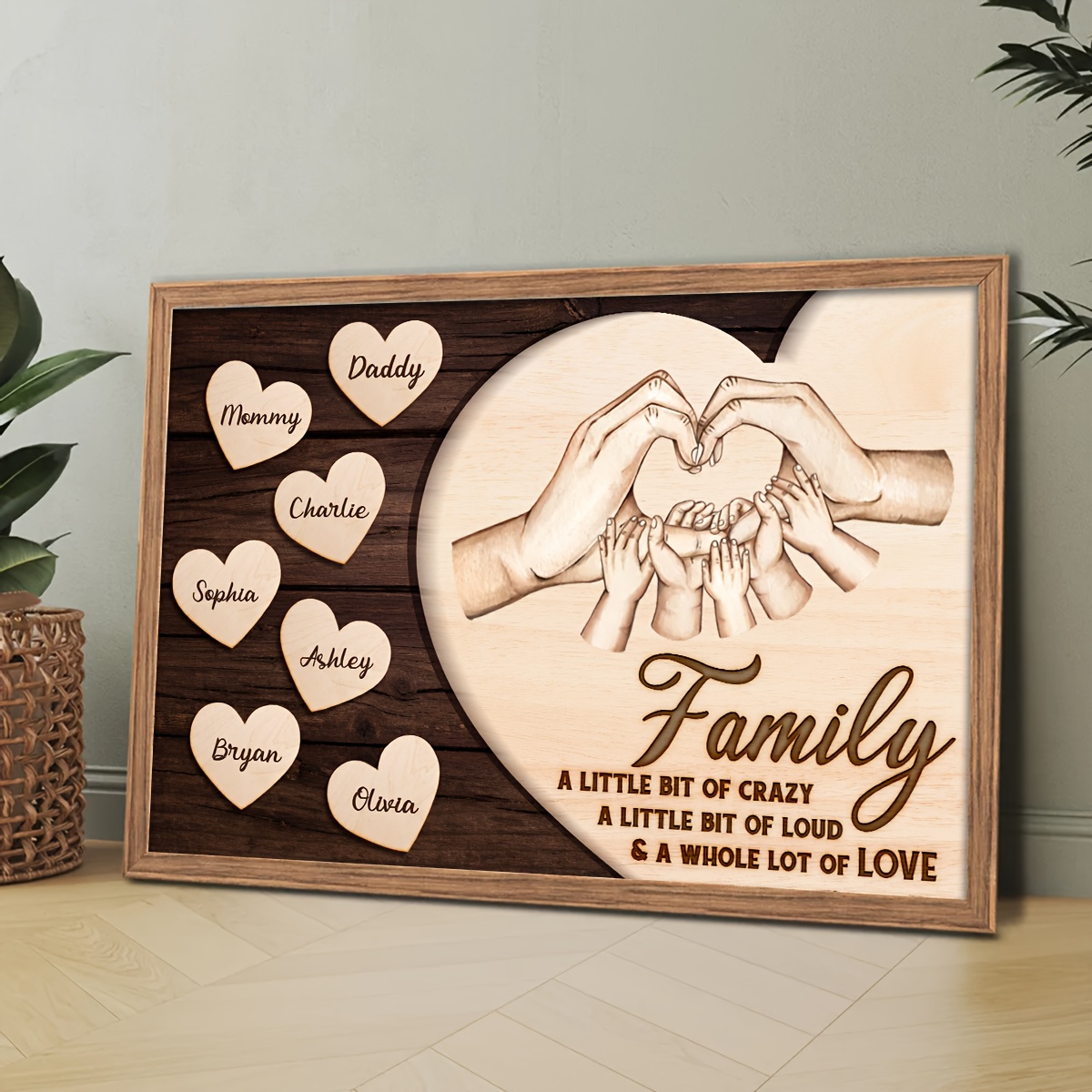 E-shop 2D Flach, 2D Flach, Personalisiertes Leinwandbild für die Familie beim Handhalten - Ein personalisiertes Namensgeschenk für Familie, Kinder,