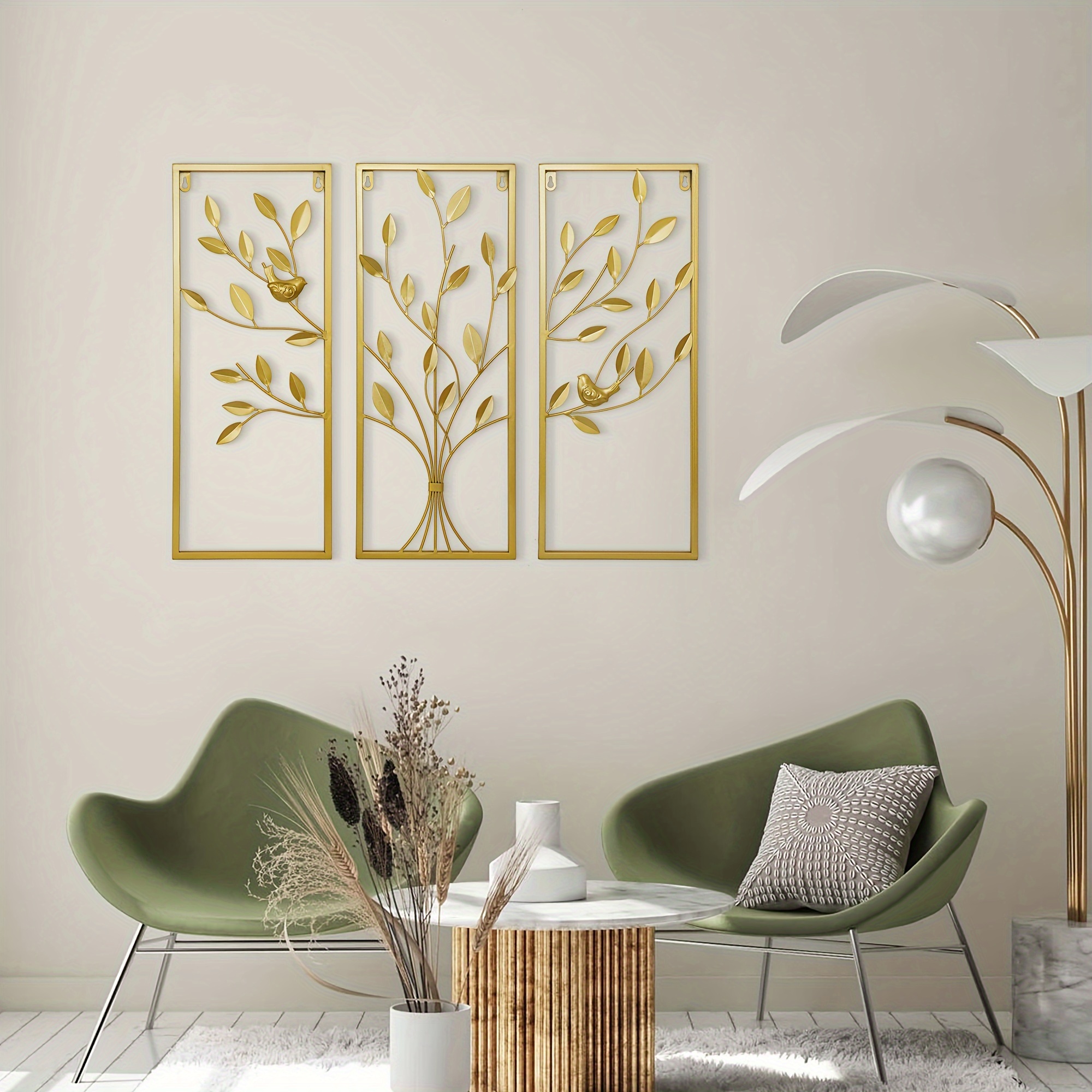 3pcs golden metal wall decor arts golden   wall hanging decor with frame for living room study room bedroom farmhouse decor housewarming gift details 1