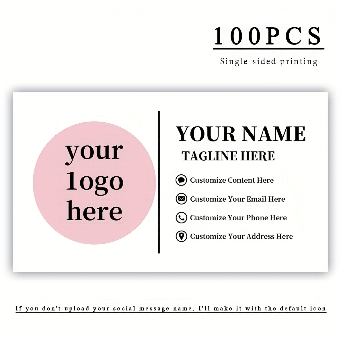 TEMU 50/100er Pack Großhandel Visitenkarten - Personalisiertes Logo & Informationen Druck, Einseitig/Doppelseitig Weißer Karton mit Ihrem Branding,