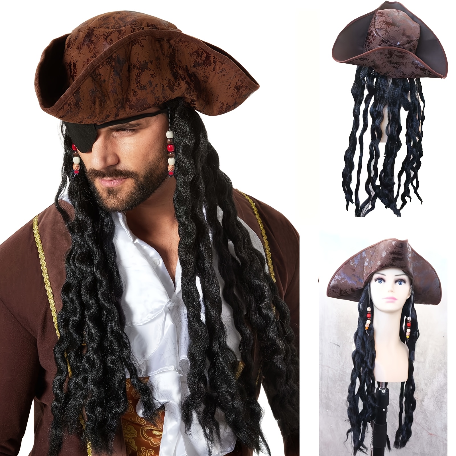 TEMU Pirate Wig Hat Dreadlocks Braids Costume Cosplay Additions Halloween