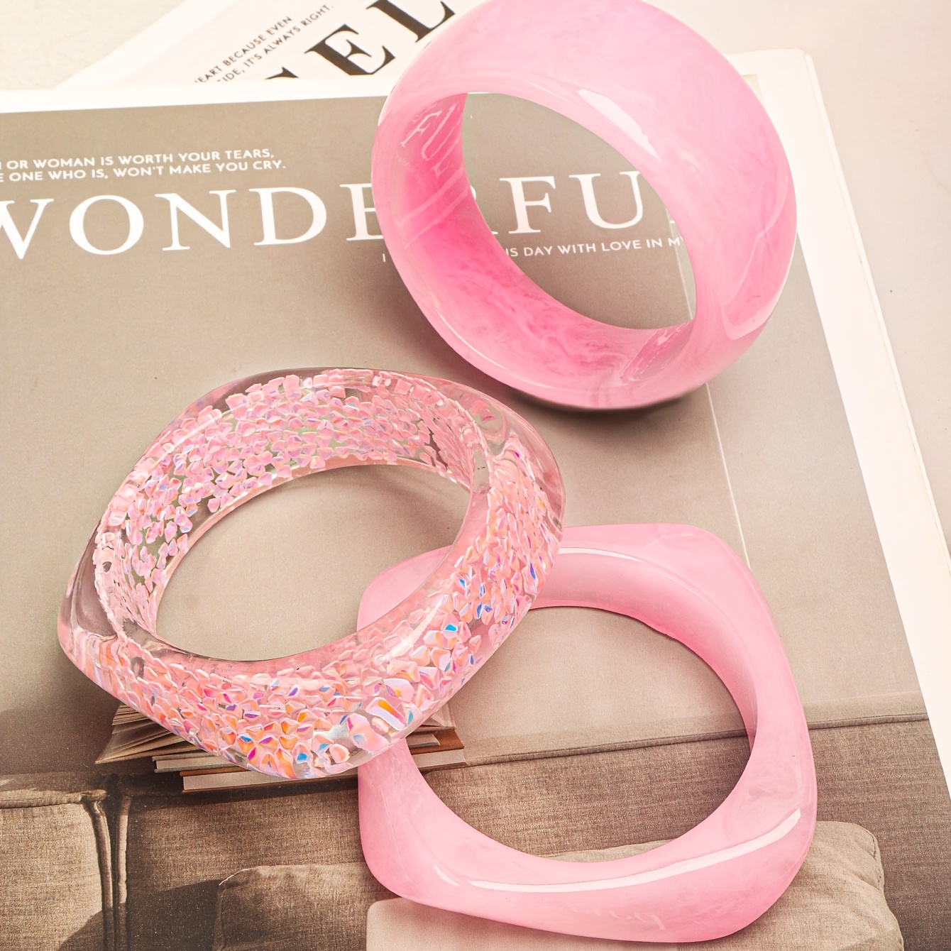 3pc Sweet Elegant Geometric Irregular Square Bangle Set