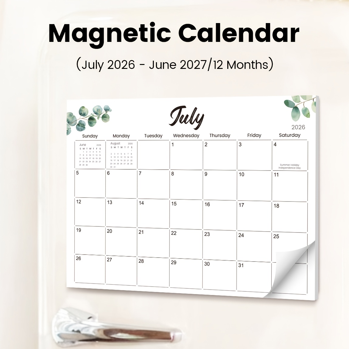 Image of Magnetic Calendar 2026.7-2027.6. Monthly Planner From July 2026 - 2027, The Perfect Monthly Refrigerator With Greenery Designs For Organizing