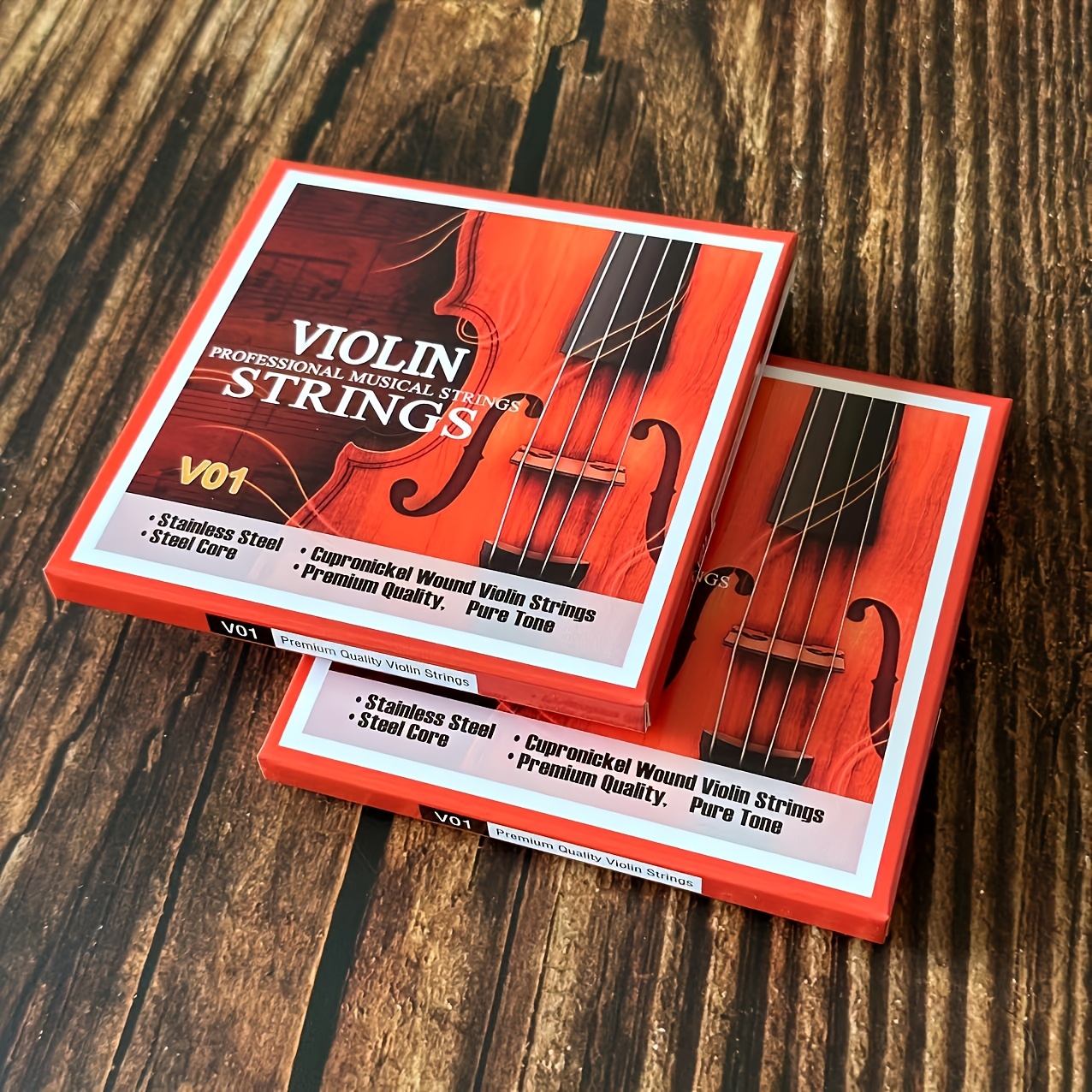 TEMU Ensemble complet de cordes de violon (Sol-Si-Bémol-Mi) - Âme en acier - en cuivre-nickel - Cordes de violon - Épaisseur moyenne - Bille en acier