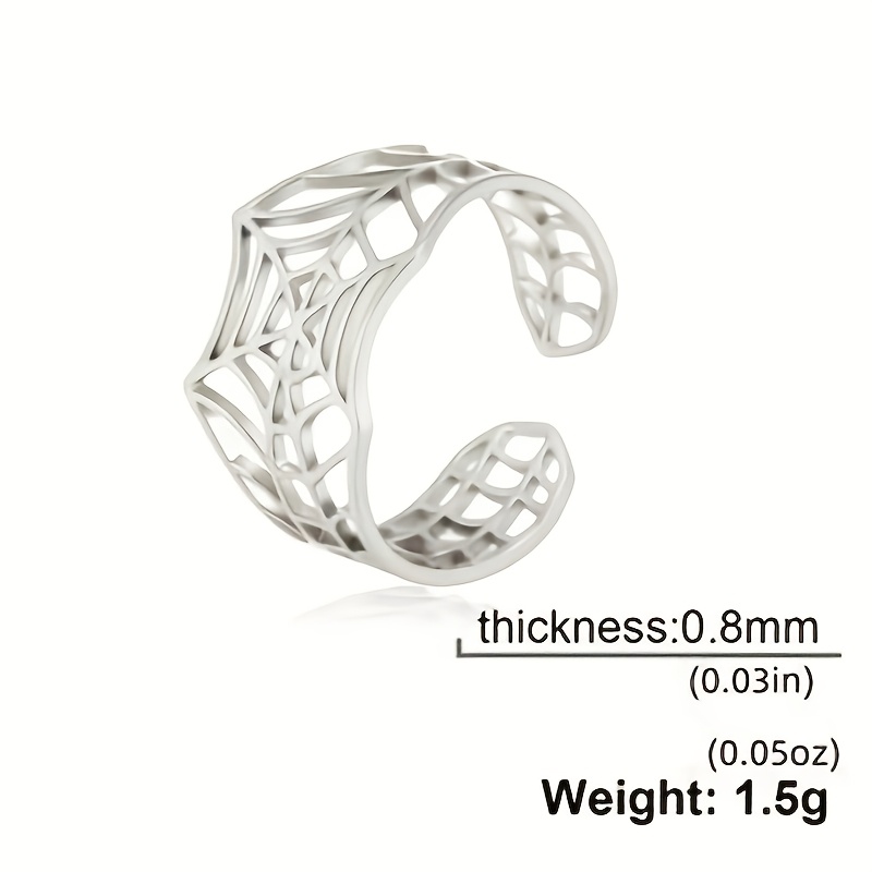 Image of 1pc Vassago Spider Web Stainless Steel Ring - Adjustable Jewelry For , Halloween Fashion Accessory With Intricate Openwork Design, Unisex Jewelry, Edgy Accessory, Polished Finish