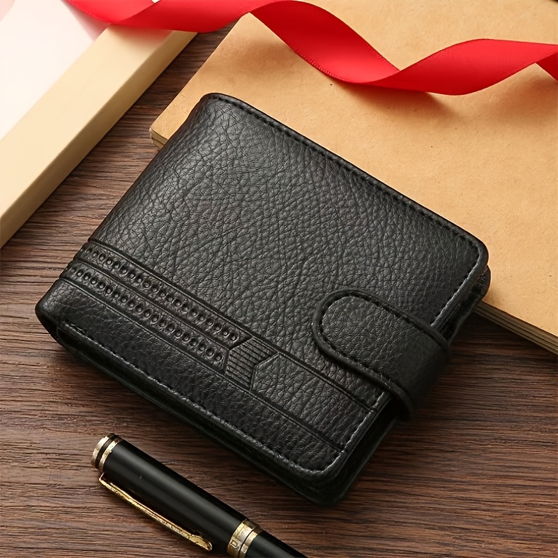TEMU Men's Bifold Wallet With Snap Closure & Id Window - Textured , Multi Card Slots & Coin Pocket, Slim Business & Casual - Perfect Gift For Him,