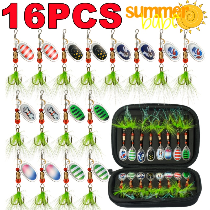 

16pcs Green Furry Hook Metal Lure With Bag And Rotating Sequins