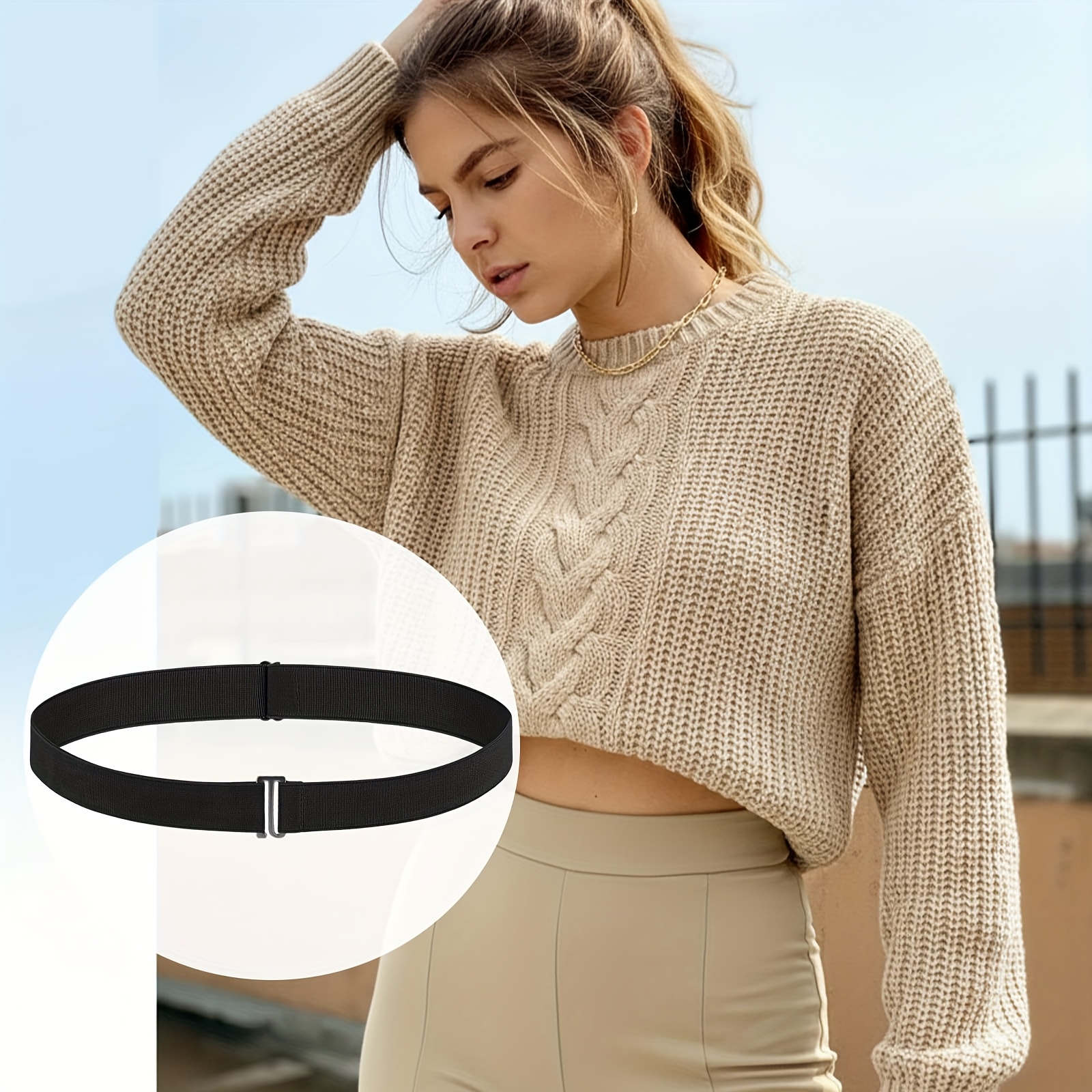 womens concealed tuck waistband adjustable black belt - Temu  display picture 1