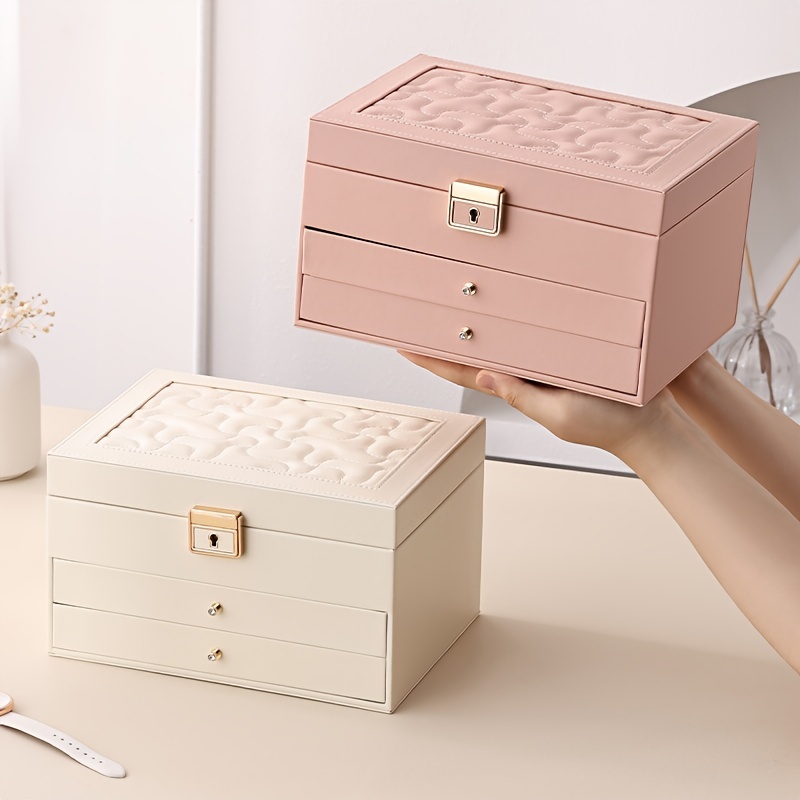 1pc large multi tier jewelry box with lock double drawer multi functional storage box for necklace rings earrings watches Product details 6