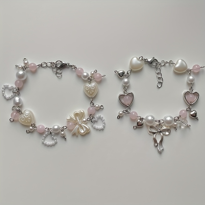 2pcs Cute Sweetheart Bow Bracelet Set, Friendship & Couple Gift For Parties And Festivals