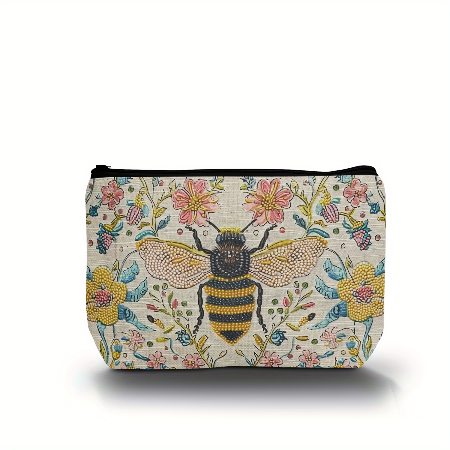 

1pc Bee Printing Cosmetic Bag, Toiletry Bag, Portable Travel Storage Bag