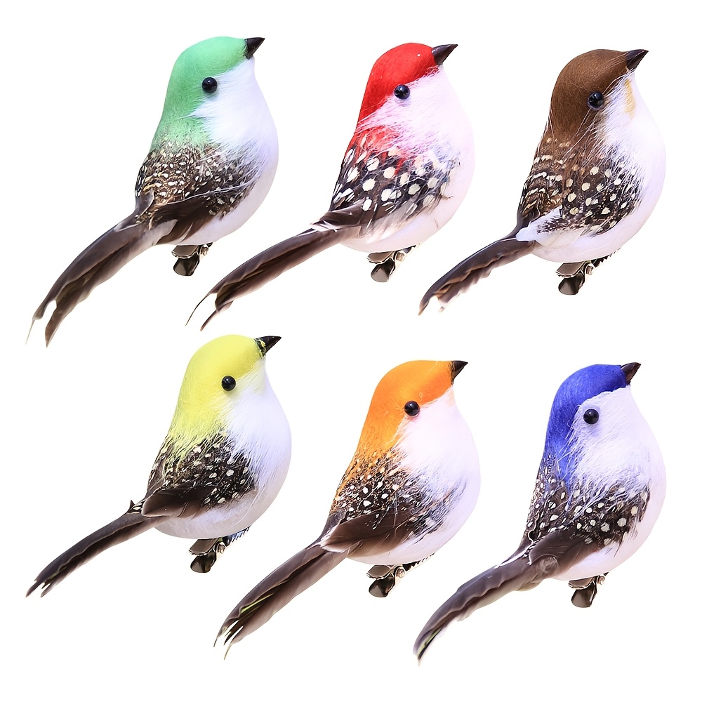 E-shop 6er-Pack Multicolor Niedliche Künstliche Vögel | Ideal für Garten, Hof und Landschaftsdekoration, Realistischer Effekt, PVC-Material, Federlos