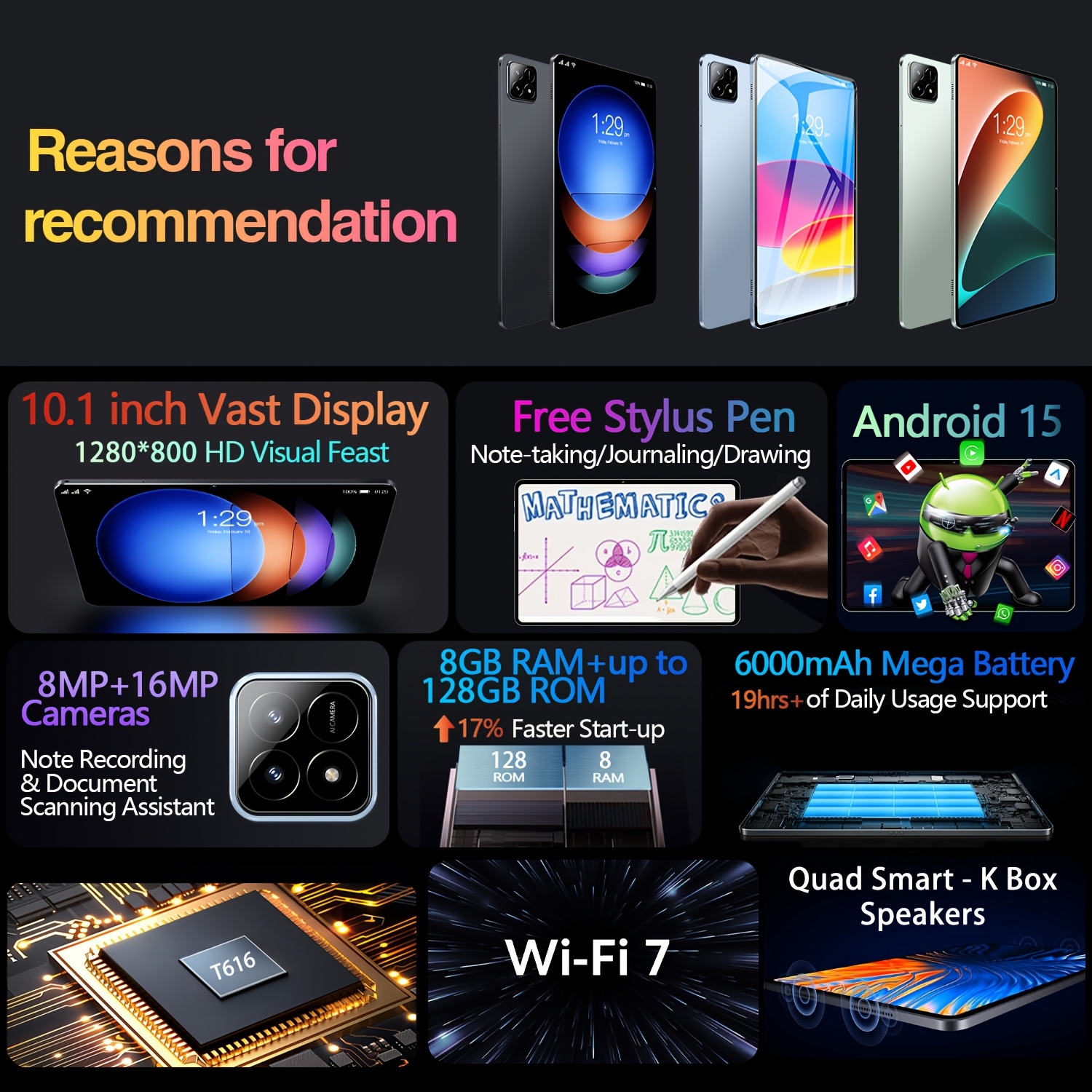 NANNEE-10.1 Inch Global New Tablet Pad6Max, with 8GB RAM And 128GB ROM, Supports Wifi 5, Has Built-In GPS, 8MP + 16MP Cameras, Runs Android 15, Suitable for Entertainment And Office Use, Tablet, Pad, Tablet, Pad