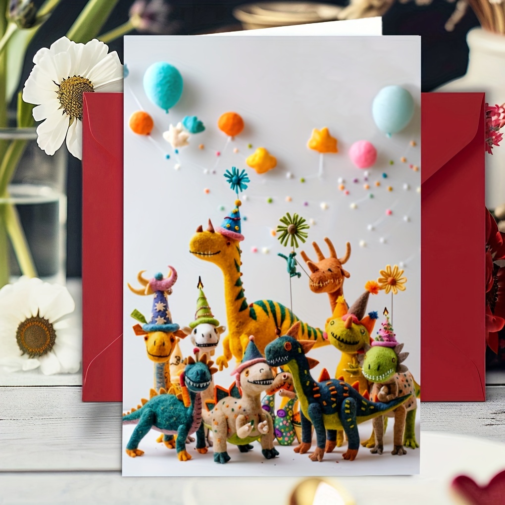 

1pc Carte d'Anniversaire Personnalisée avec Dinosaure Cartoon, Cadeau pour les des Dinosaures, Convient à Tout , de Carte de Haute Qualité, Confortable