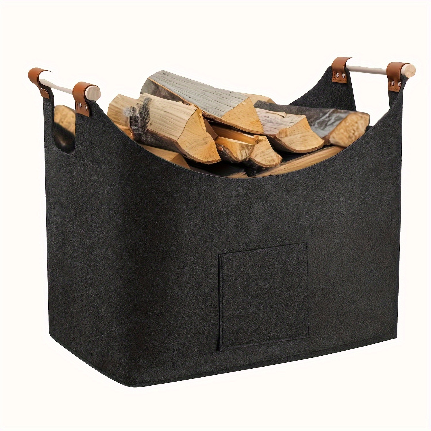 

Extra Large Felt Firewood Basket With Reinforced Handles, Foldable Wood Storage Bag For Firewood, Shopping, Wood, And Newspaper - Dark Grey