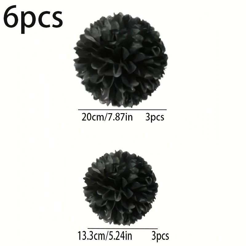 Image of 6pcs Black Paper Flower Ball Set - Birthday, Anniversary, And Wedding Hanging Decoration, Party Decoration Supplies