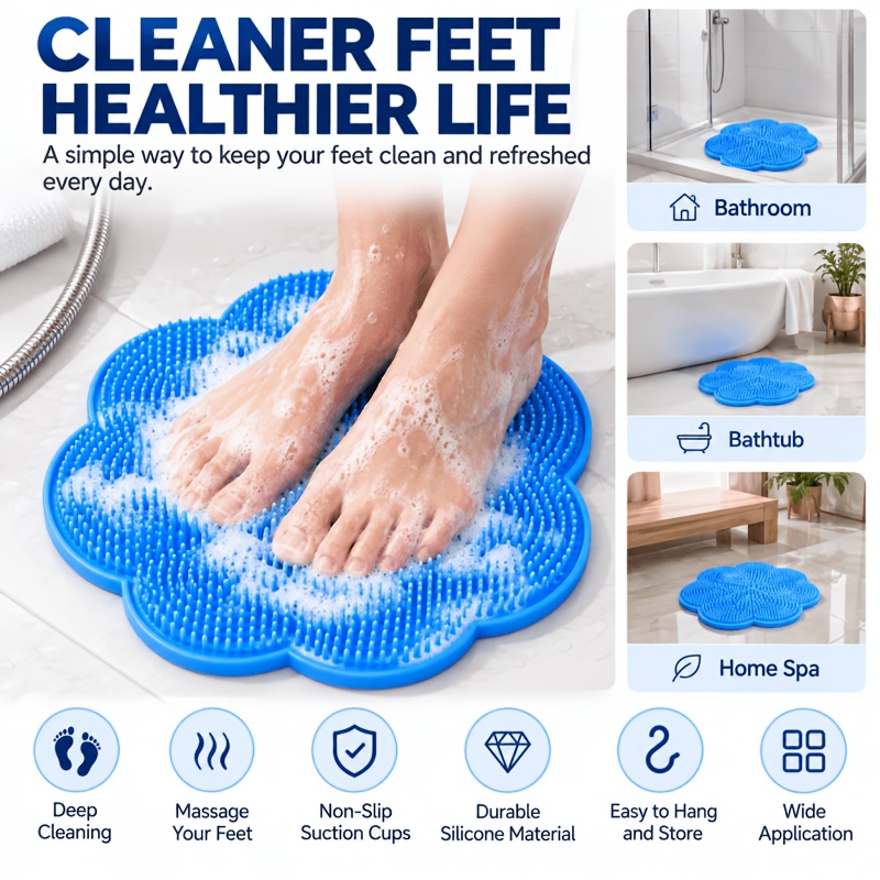 5pcs Bathroom Massage Mats with Scrub Gloves and Hooks