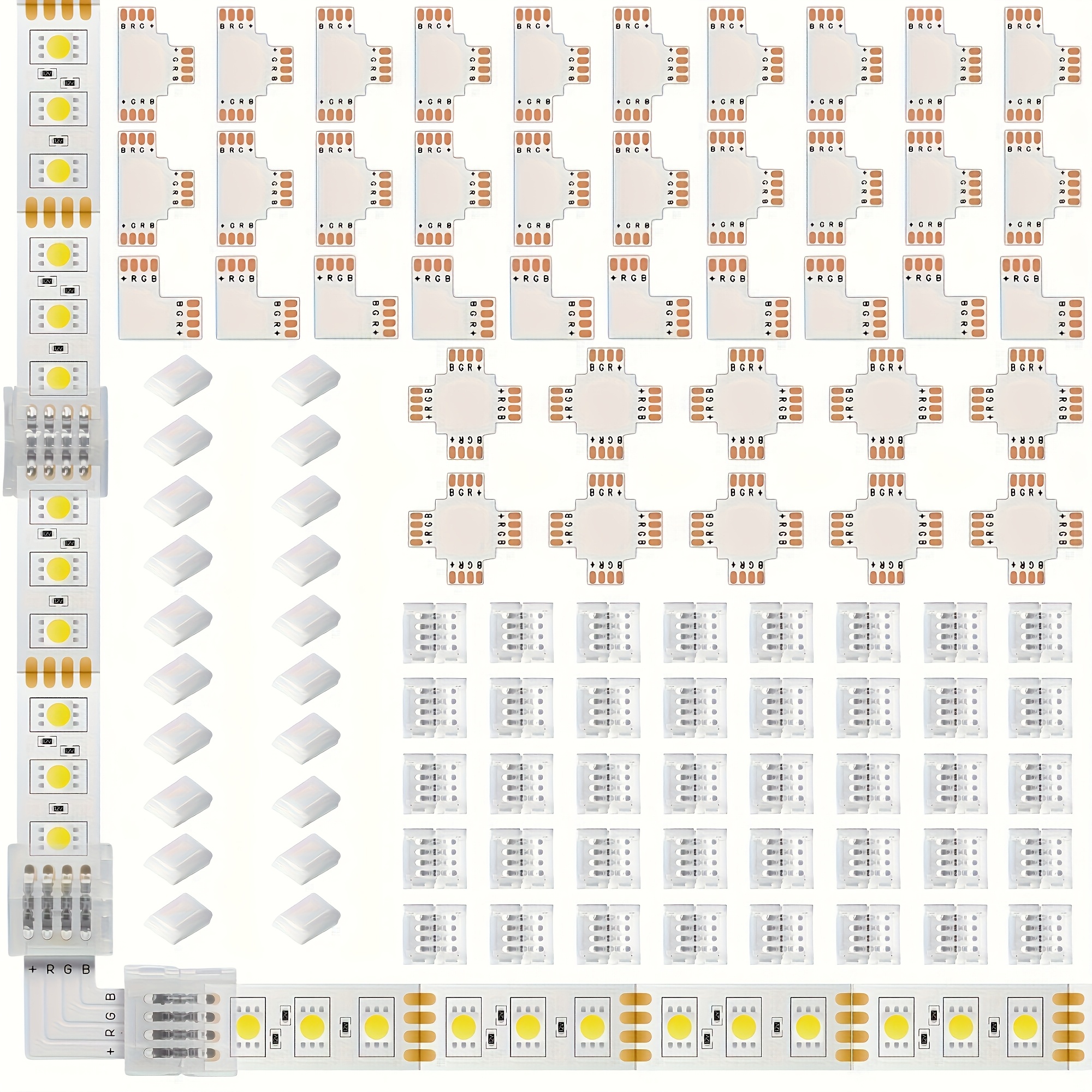 100pcs 4-pin Led Strip Connector Kit With Wire Clips, 4-pin Led Connectors, And Cuttable T, L, And X-shaped Pcb Boards, Suitable For Smd 5050 10mm Rgb Strip Lights, Seamless Connector