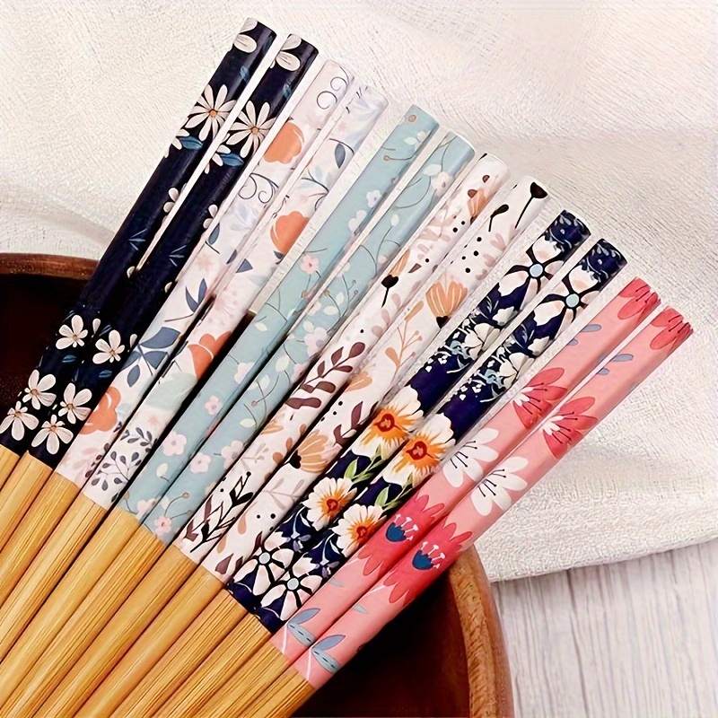 

5pairs, , Floral Bamboo Chopsticks, Multi-color High-quality Reusable Tableware For Home, Restaurant, Chinese, Japanese, Korean Cuisine, Perfect For Noodles & Sushi