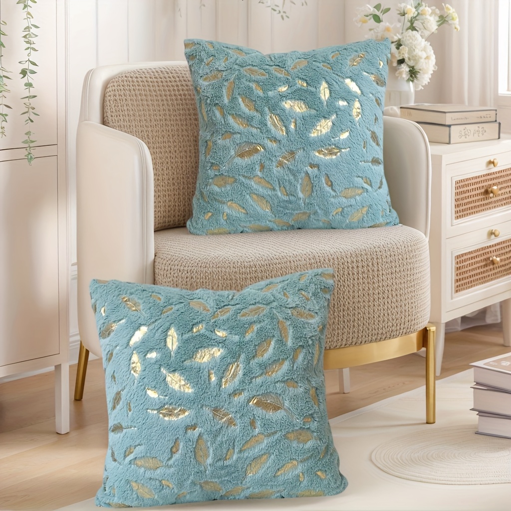 TEMU 2 Bohemian Decorative , Gold Feather, Gold-plated Pillows, Shiny Pillowcases, Fluffy And Soft Plush Covers, Sofa Bed, Living Room