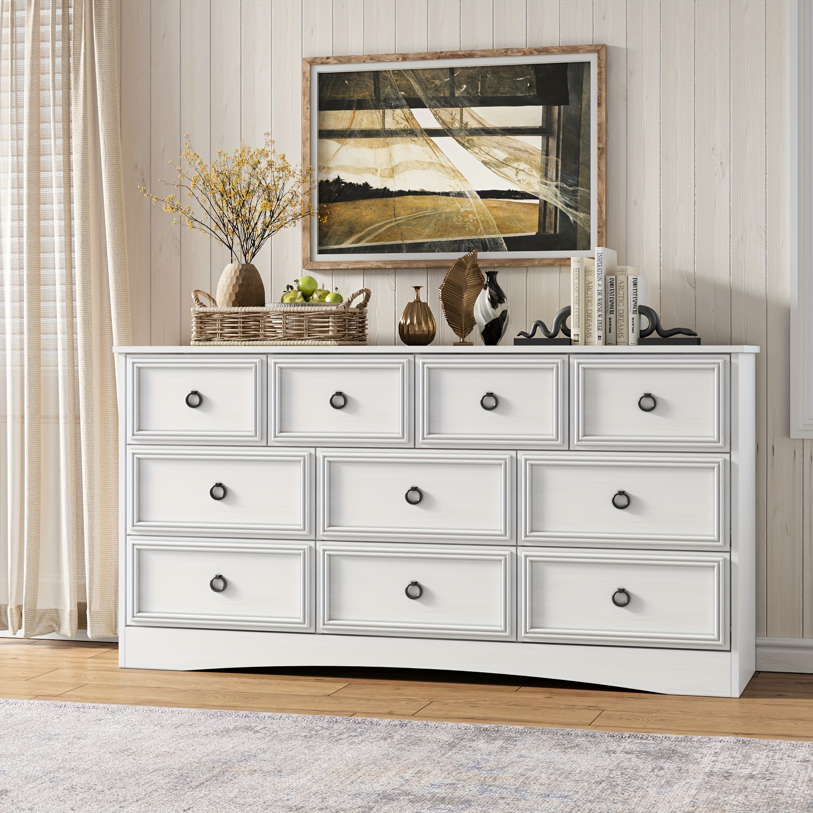 

Dresser For Bedroom With 10 Drawers, Modern Wide Chest Of Drawers For Living Room, Hallway, Storage Organizer Unit With Metal Slides & Drawer Strong Bottom Support, 59"l X 15.8"w X 32.3"h