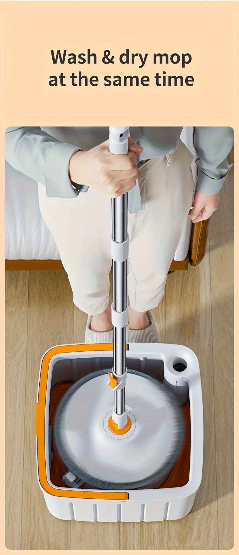 ergonomic 360 swivel mop and bucket set   cleaning solution for home kitchen   details 3