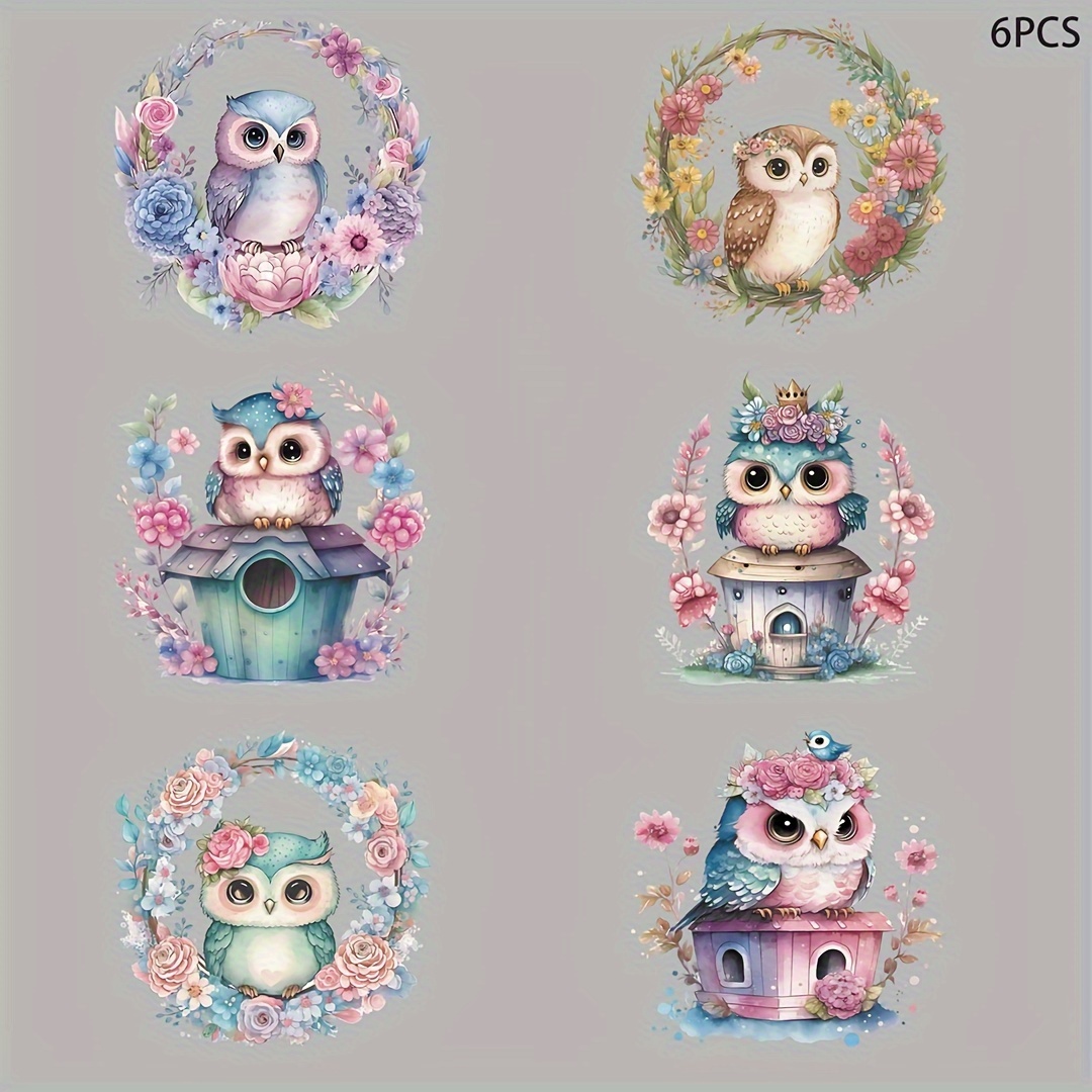 

3/6pcs Spring Owl Heat Transfer Sticker, Diy Iron-on Clothing Supplies & Appliques For Clothes, T-shirt Making, Pillow Decorating