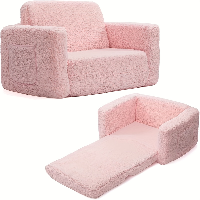 TEMU Kids Chairs For, 2-in-1 Soft Sherpa Sofa Folding Bed, Converts Sofa To Recliner, Pull-out Kids' Sofa Chair Converts To And Recliner With Double