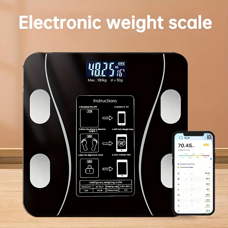 Balance Poids Sans Fil Intelligente avec Affichage LED, Alimentée par Batterie (AAA), Suivi en Temps Réel du Poids et de la Composition Corporelle, Synchronisation avec l'Application, Idéale pour une Utilisation à la Maison et au Bureau, Cadeau Parfait pour le Suivi de la Santé et de la Forme Physique, Balance Poids Domestique | Interface Conviviale | Construction en Plastique