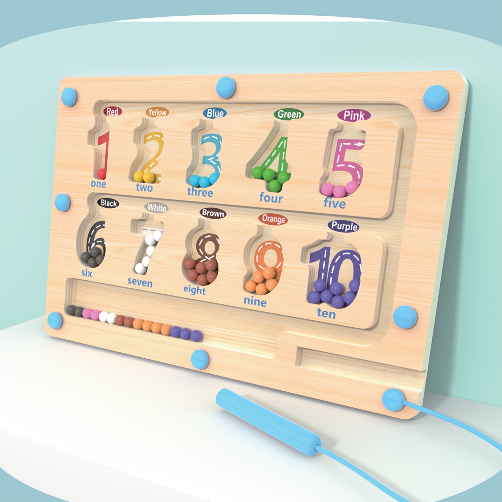 Image of Magnetic Wooden Maze Toy For - Color & Number Learning, Fine Motor Skills Development, Educational Puzzle Game - Perfect Gift For Birthdays, Halloween, Christmas, Architecture Theme