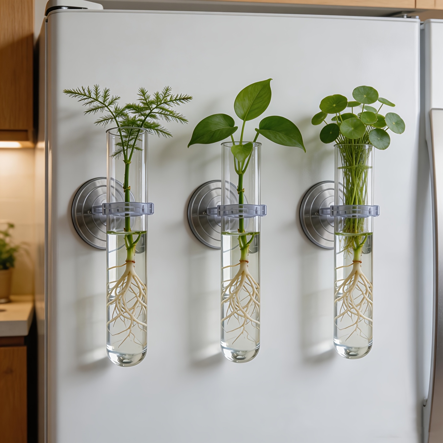 E-shop 3 Sets - 6-tlg. transparente Glas-Hydroponik-Vermehrungsbox für Zimmerpflanzen, mit Saugnapf montierte Reagenzglas-Vase, bohrfreier Wanddekor,