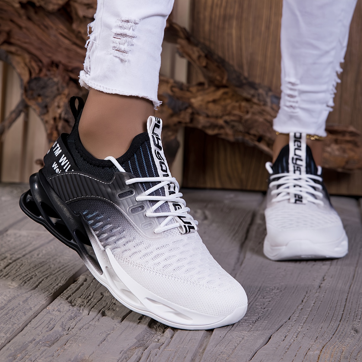 TEMU New Autumn Men's Shoes - White And Black Gradient Sneakers: Comfortable And Breathable Men's Running Shoes, Tennis Shoes, Lightweight Outdoor