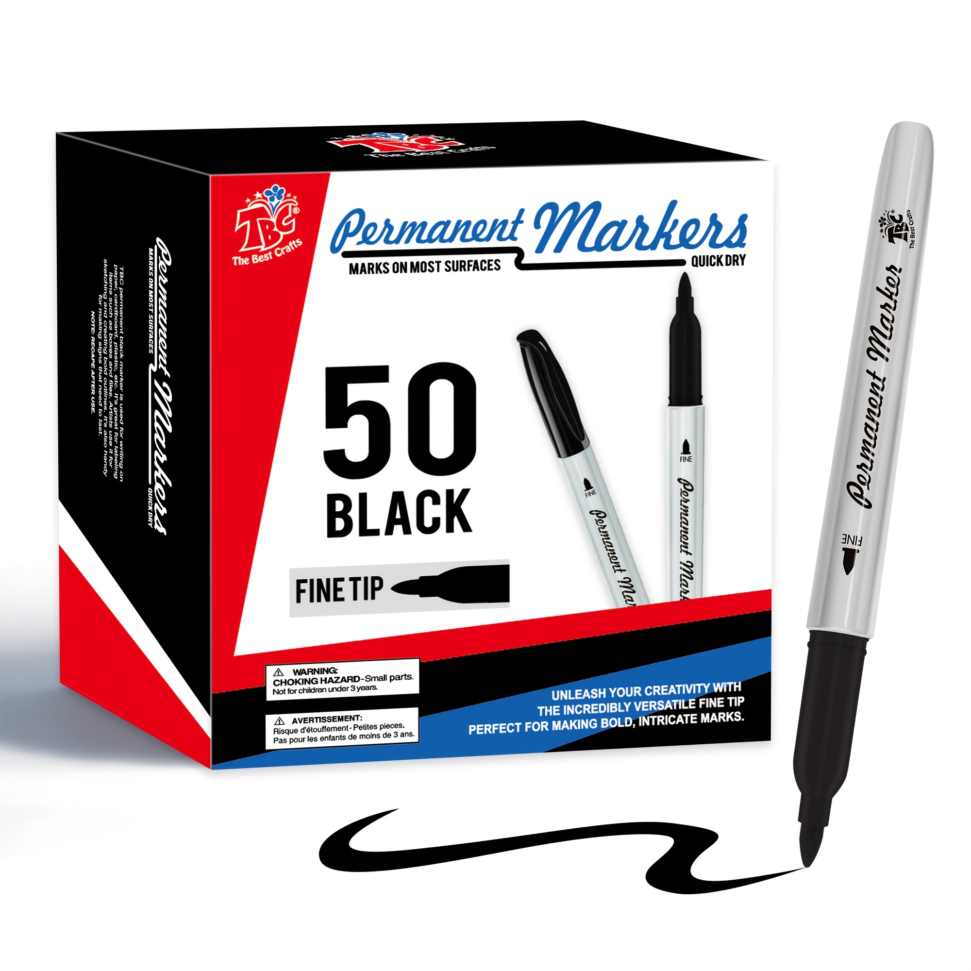TEMU Tbc The Best Crafts Permanent Markers Set, Fine Flexible Tip, Quick-dry & Fade-resistant, Works On Paper, Plastic, Metal & More(50 Black)