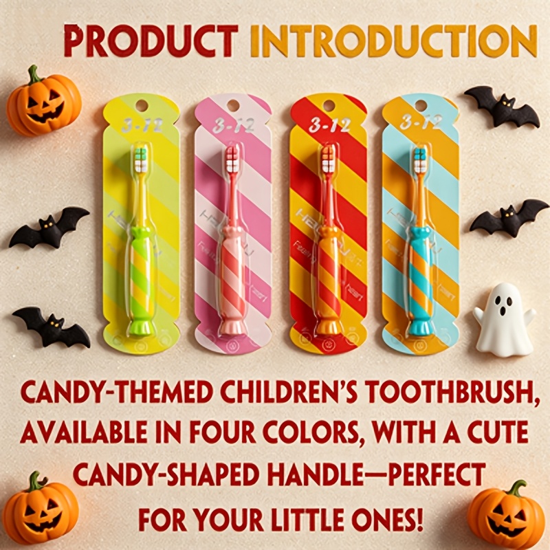 Candy Shaped Handle Cute Toothbrush, 4 Bright Color Training Toothbrush