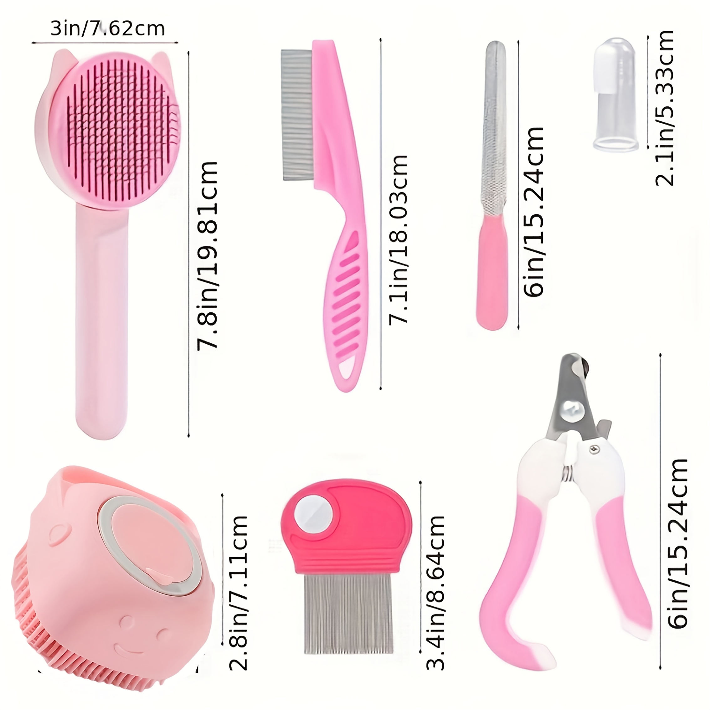 8 pcs. Kit de toilettage pour chat - Coupe-ongles, peigne anti-puces, brosse à shampooing, brosse déshedding et brosse à dents | Ensemble essentiel de soins pour chats, outils ergonomiques et durables en matériaux de qualité