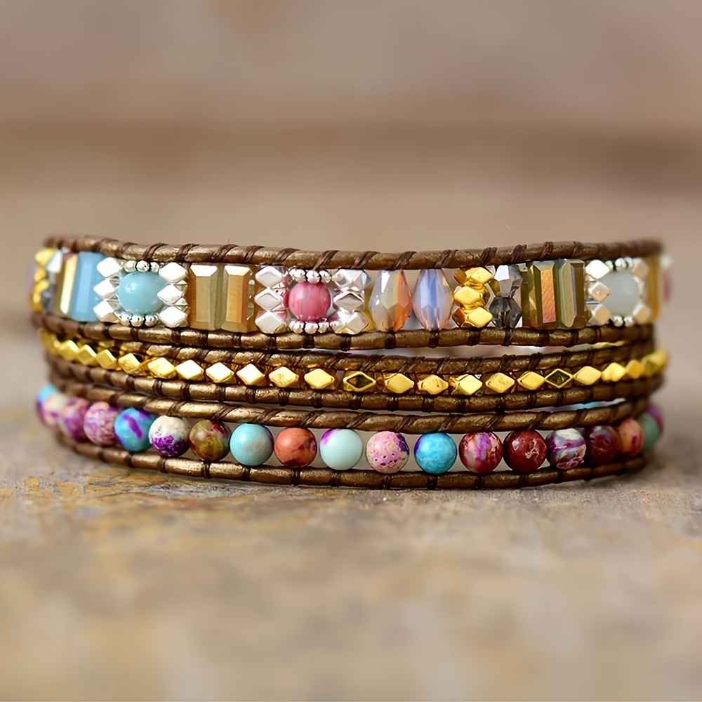 Image of Boho-chic Handmade Wrap Bracelet With Natural Stones - Perfect For Meditation, Vintage Style, Ideal Gift For Women