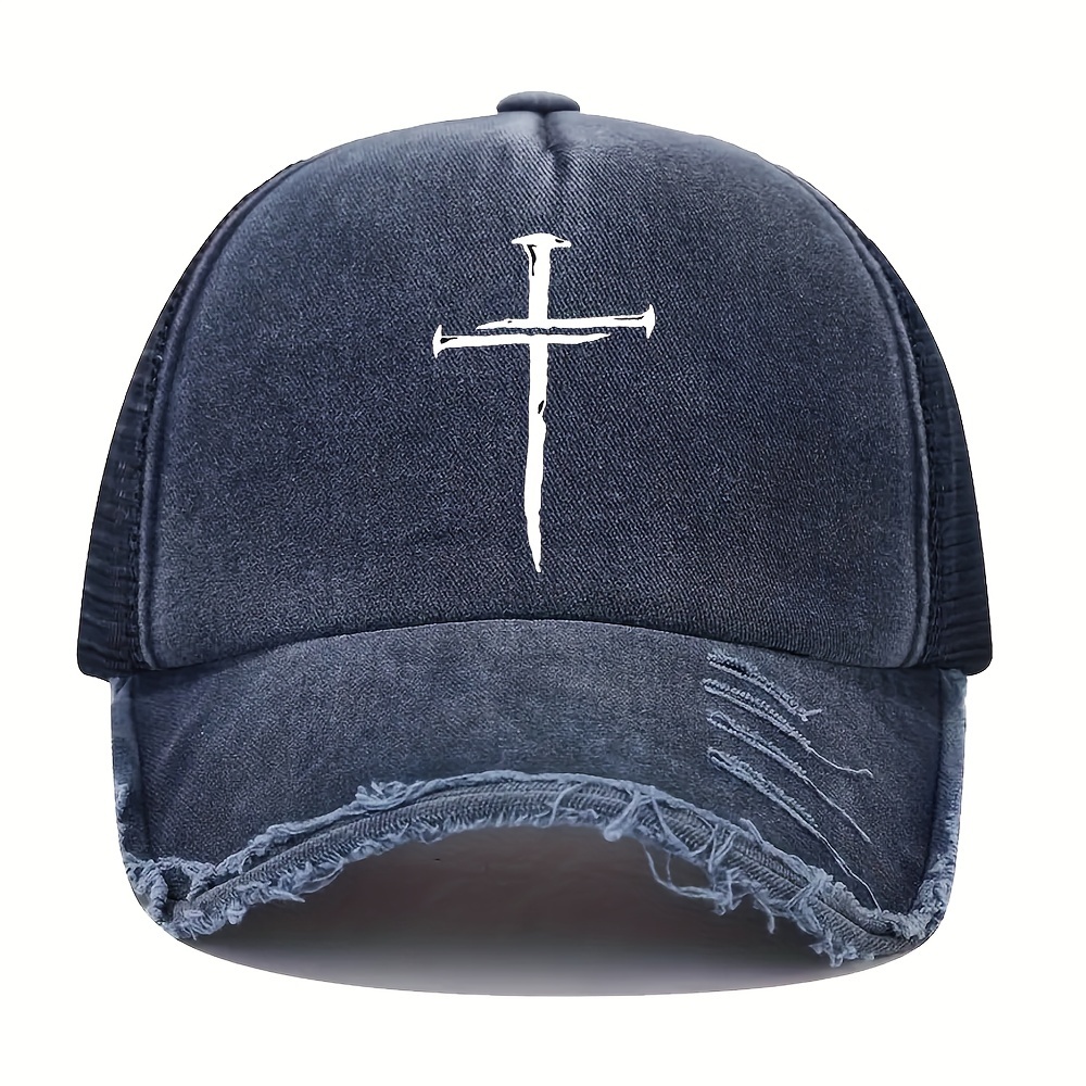 Distressed Cross Pattern Print Baseball Adjustable Washed Mesh Sun Hat For  Men And Women Breathable Outdoor Dad Baseball, Shop On Temu And start  Saving