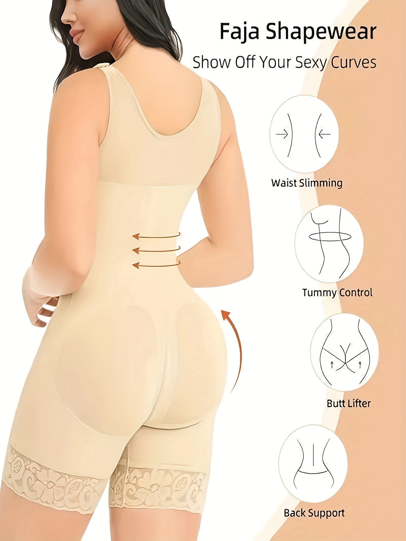 19 Compression Bodysuit with a Zipper in The Crotch And Three Rows of Hooks, Designed to Control The Abdomen And Lift The Hips for a Slim Silhouette, Suitable for Women'S Lingerie And Shapewear