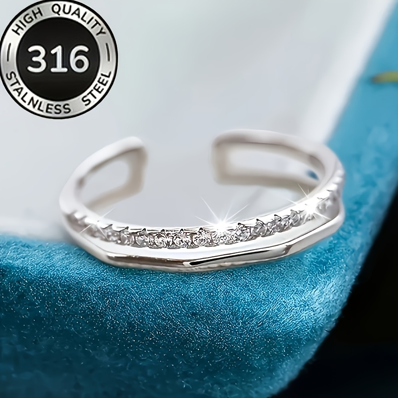 TEMU Elegant Steel Double-, Inlaid With Sparkling Synthetic Cubic Zirconia - Beach Vacation And Party Essential | Sparkling Jewelry, Party Accessory,