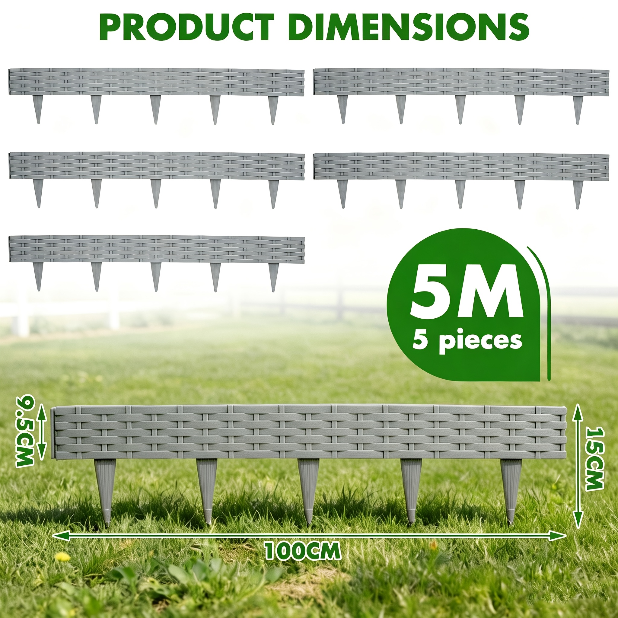 Image of 5m/10m Plastic Lawn Edging With Rattan-effect End, 5/10pcs, Max 100cm X H15cm, Flexible Flower Bed Border Kit, , For Garden And Lawn