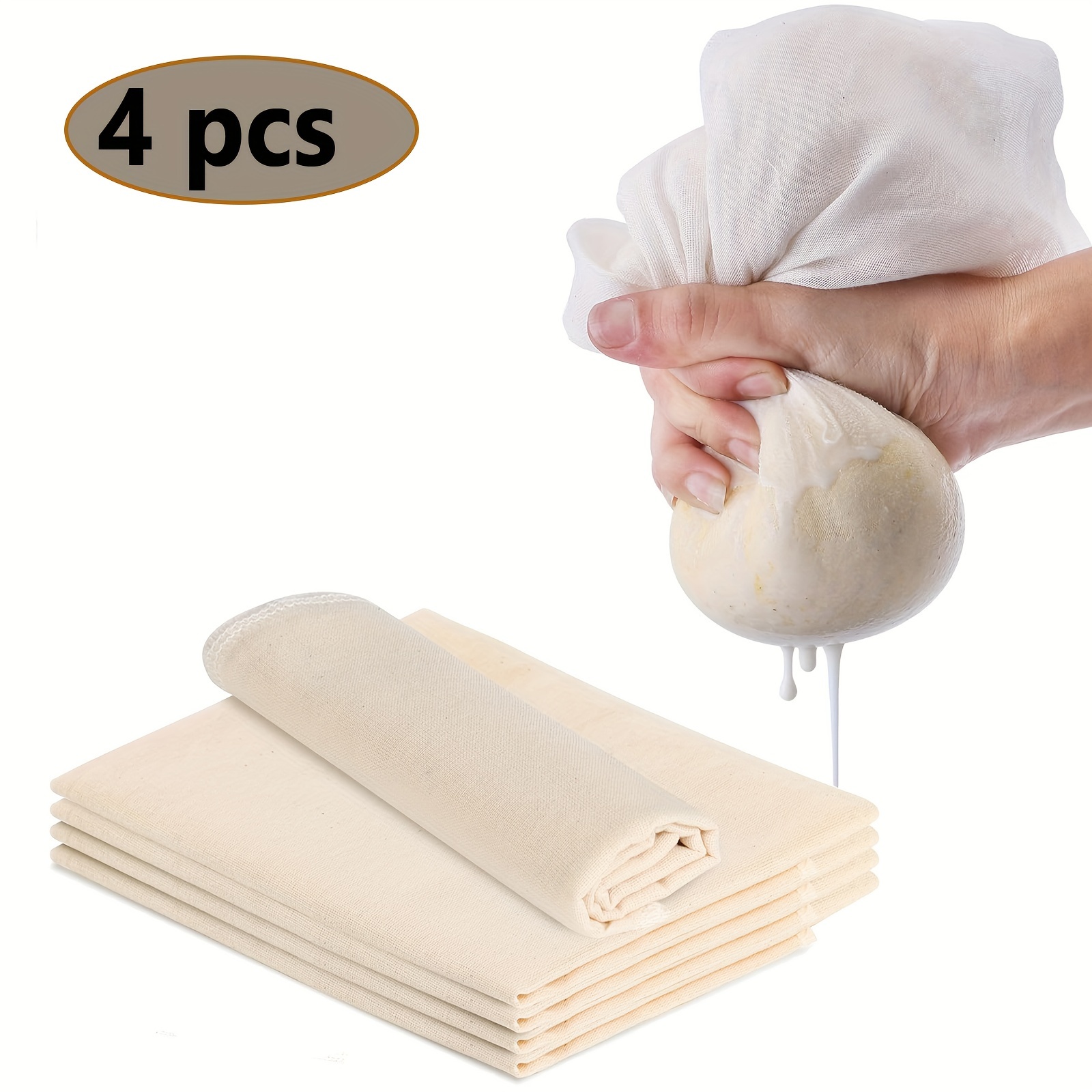 

4- Cheesecloth - 100% Unbleached Cotton Fabric Strainers For Cooking, Cheese Making, Baking & Cold Brew Coffee - Ultra Fine, Reusable Muslin Cloths With Hemmed ,