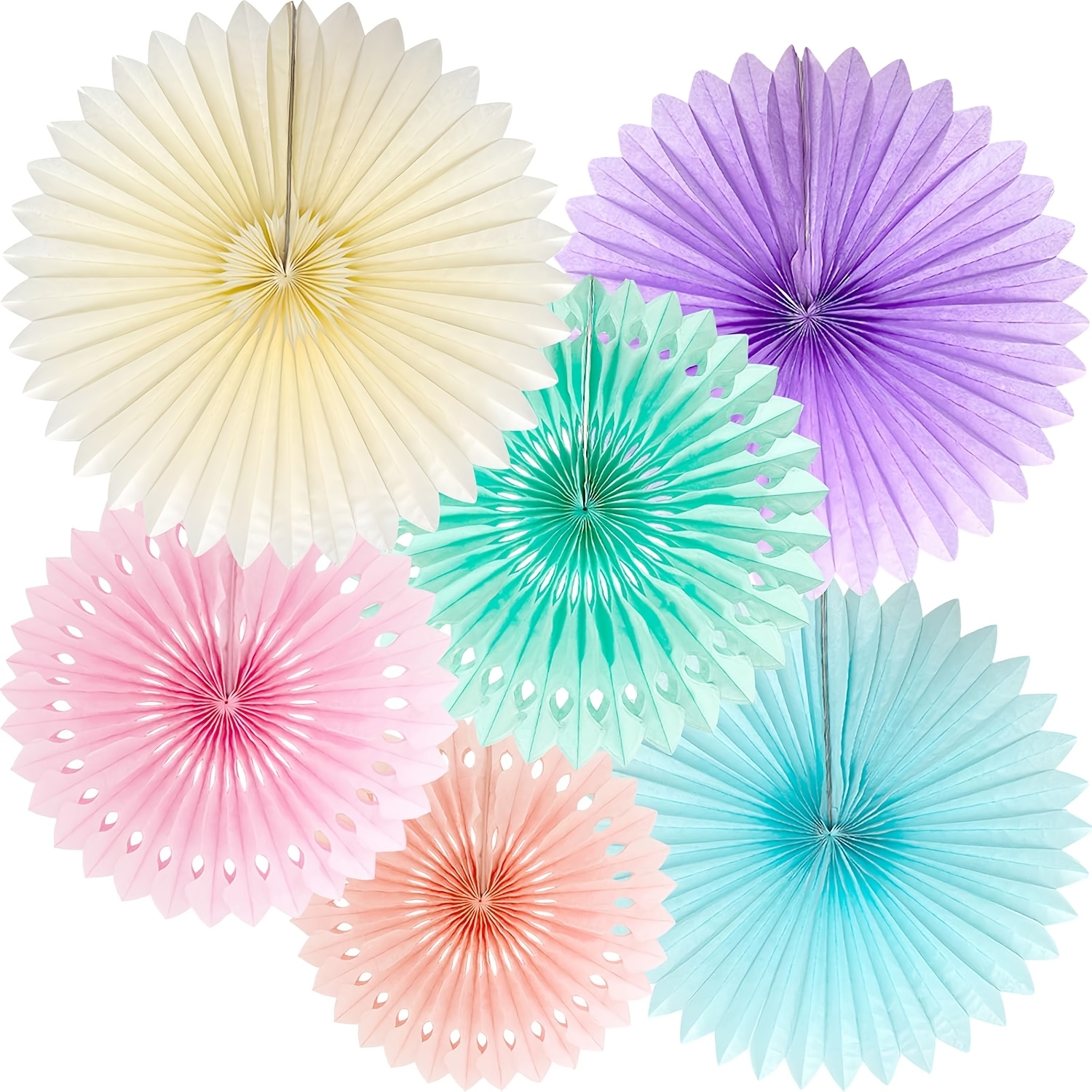 Image of 6pcs Pastel Colorful Paper Fans, Party Decorations, Colorful Ice Cream Easter Macaron Wall Hanging, Light Pink, Blue, Purple, Mint, Peach, Ivory Décor For Birthday, Wedding, Bridal, Classroom Supplies