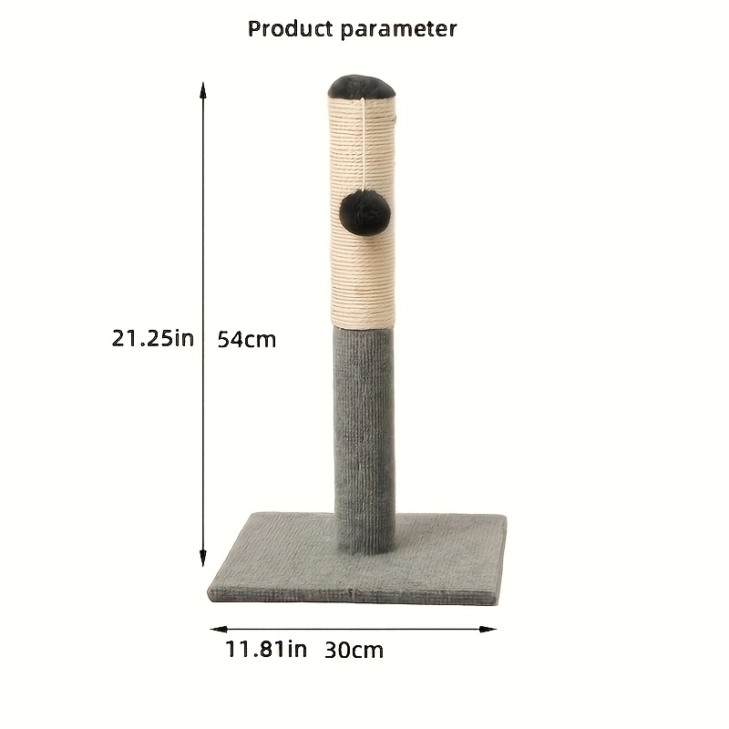 Image of 21 Inch Sisal Rope Cat Scratching Post With Hanging Ball | Suitable For Young And Adult Cats, Multi-layered Indoor Climbing Tower, Grey, Easy To Assemble, Sturdy Structure, Pet Furniture