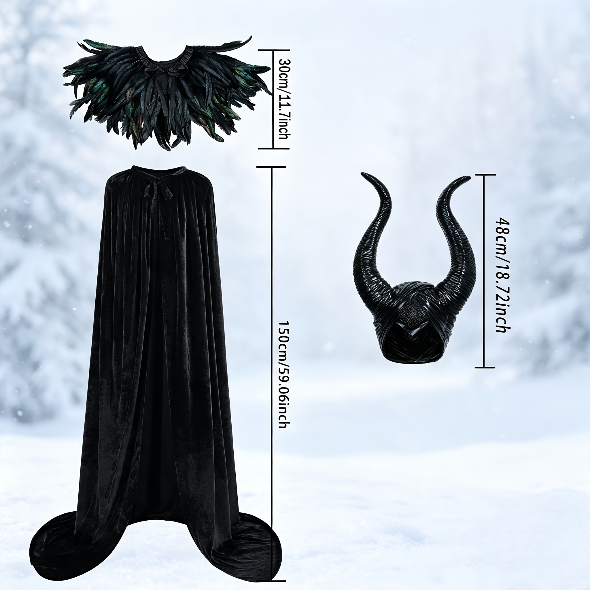 3pcs halloween gothic   cosplay outfit   headpiece   feather cape and black cloak carnival theme party masquerade costume additions