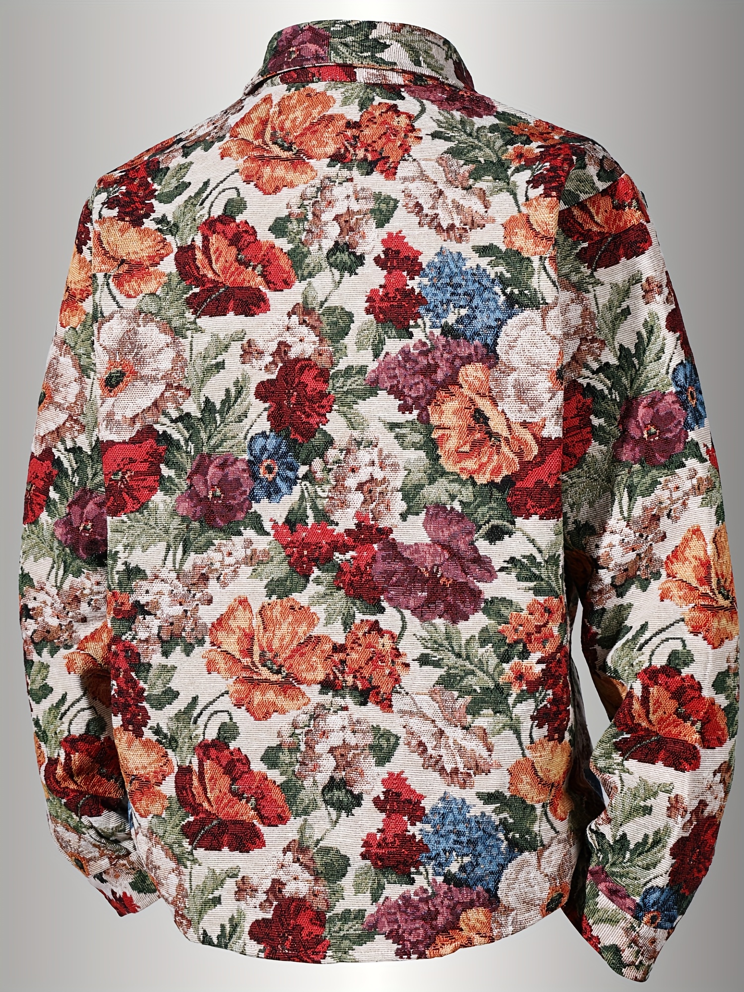 mens retro floral jacquard embroidered shirt jacket double pocket non elastic polyester   machine washable regular fit casual formal versatile top vibrant occasion attire denimlike fabric