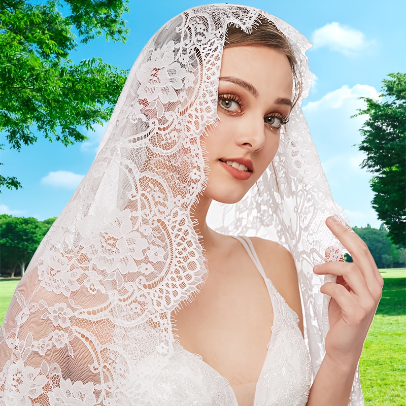 elegant floral lace veil tassels romantic bridal Temu