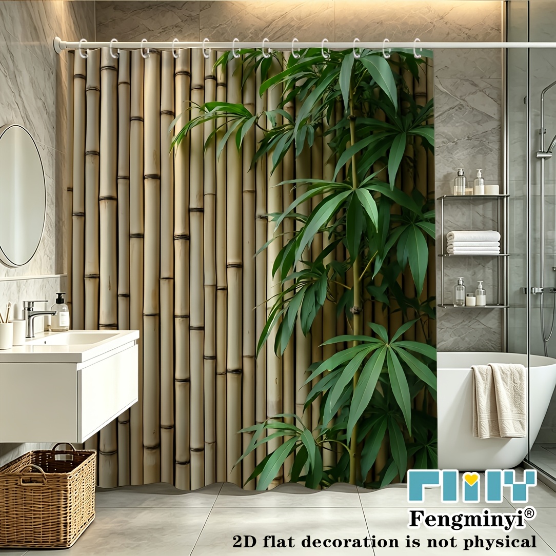 TEMU 2d Flat, 2d Flat, 2d Curtain 1pc, Fine Rattan Green Leaf Beige Curtain, Polyester Comfortable Fabric, , Bathroom Renovation, Elegant , Building