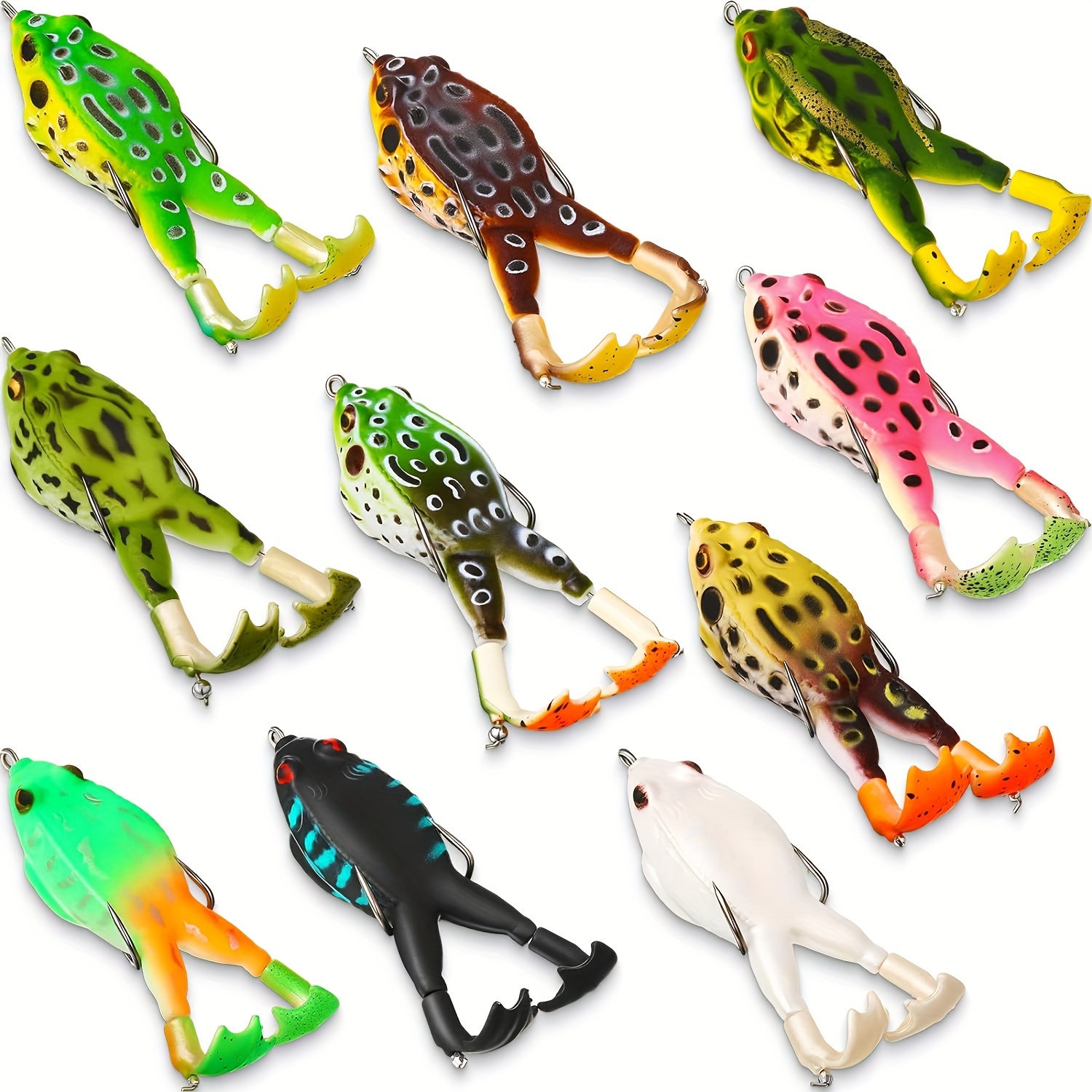 

10pcs Vibrant Frog Lures, Silicone Floating With Double Propeller Legs, - Ideal For Bass, , Catfish | 3.54in/13g