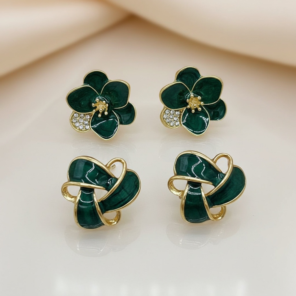TEMU A Set Of Of Stylish And Elegant Floral Women's Earrings, High-quality Handmade Enamel Bauhinia Flower Earrings With A Hollowed-out Geometric .