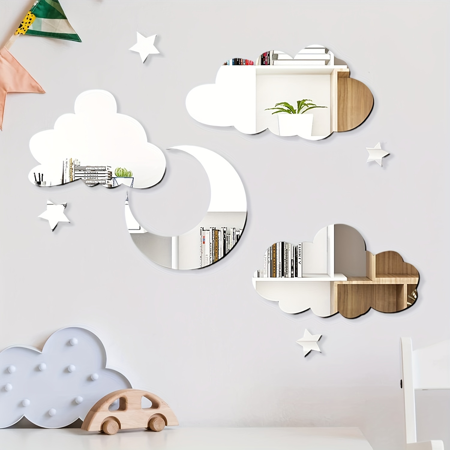 

8 Pieces Of Clouds, Moon, Stars, , Self-adhesive, Detachable, Acrylic, Mirror, Decorative Wall Stickers, Home Decoration Stickers, For Bathrooms, Toilets, Classrooms, Dormitories, Restaurants